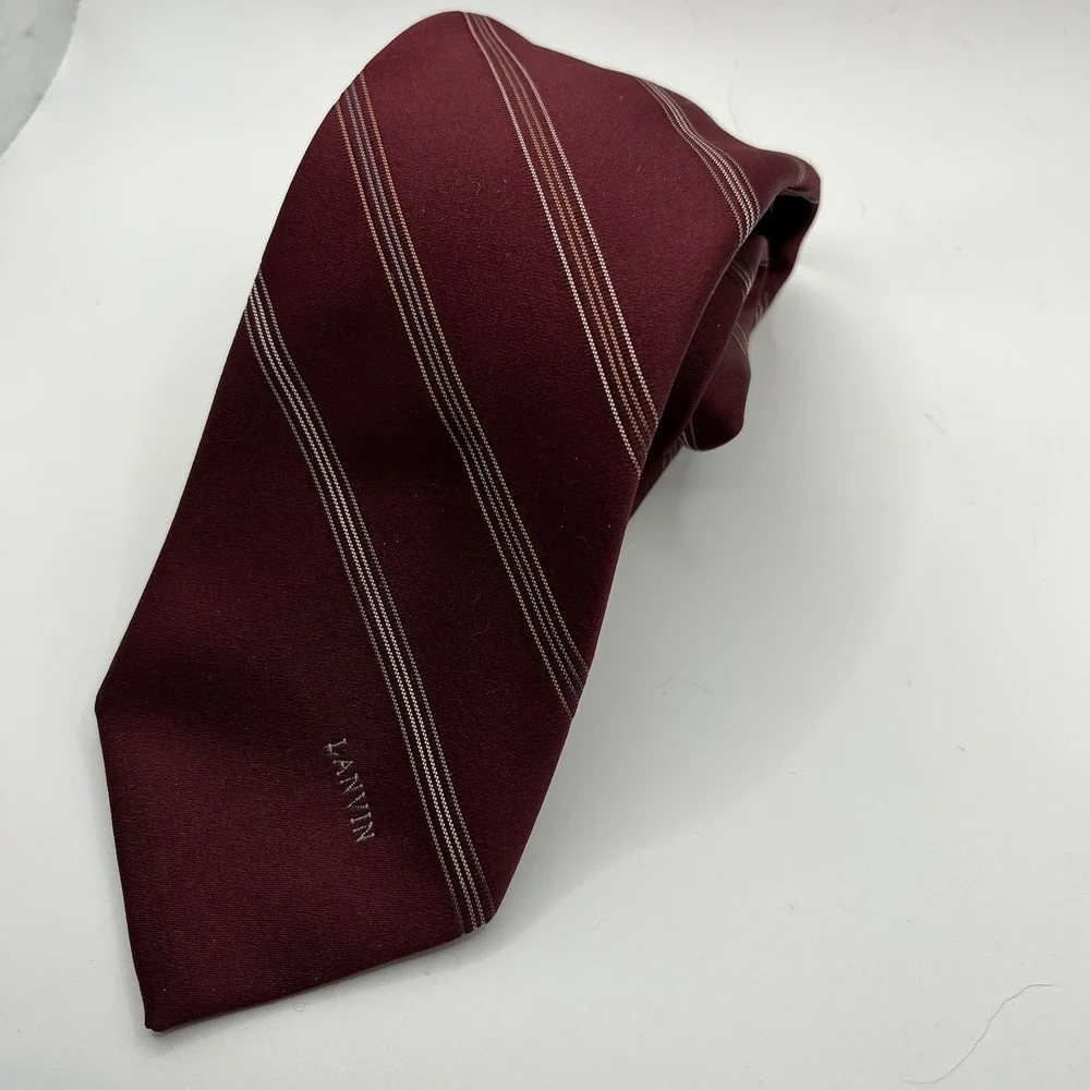 Vintage Lanvin Tie Burgundy With Stripes Paris-New York